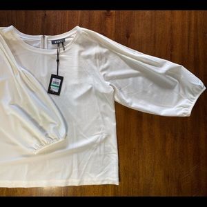 DKNY ivory blouse with pleat detail on sleeve